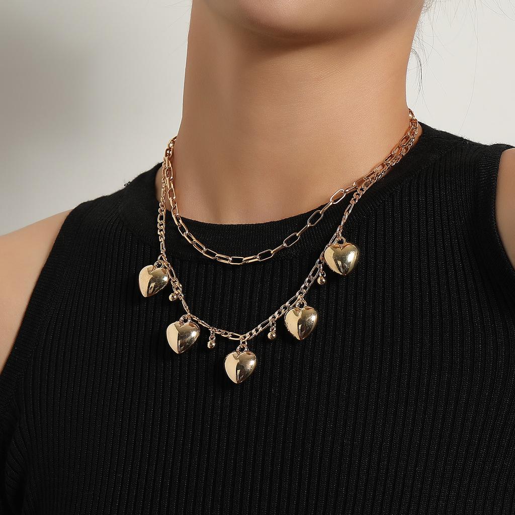 Europe, America, Exaggerated Ethnic Style Three-dimensional Peach Heart Pendant Necklace, Retro Hip-hop Trend Bell Necklace