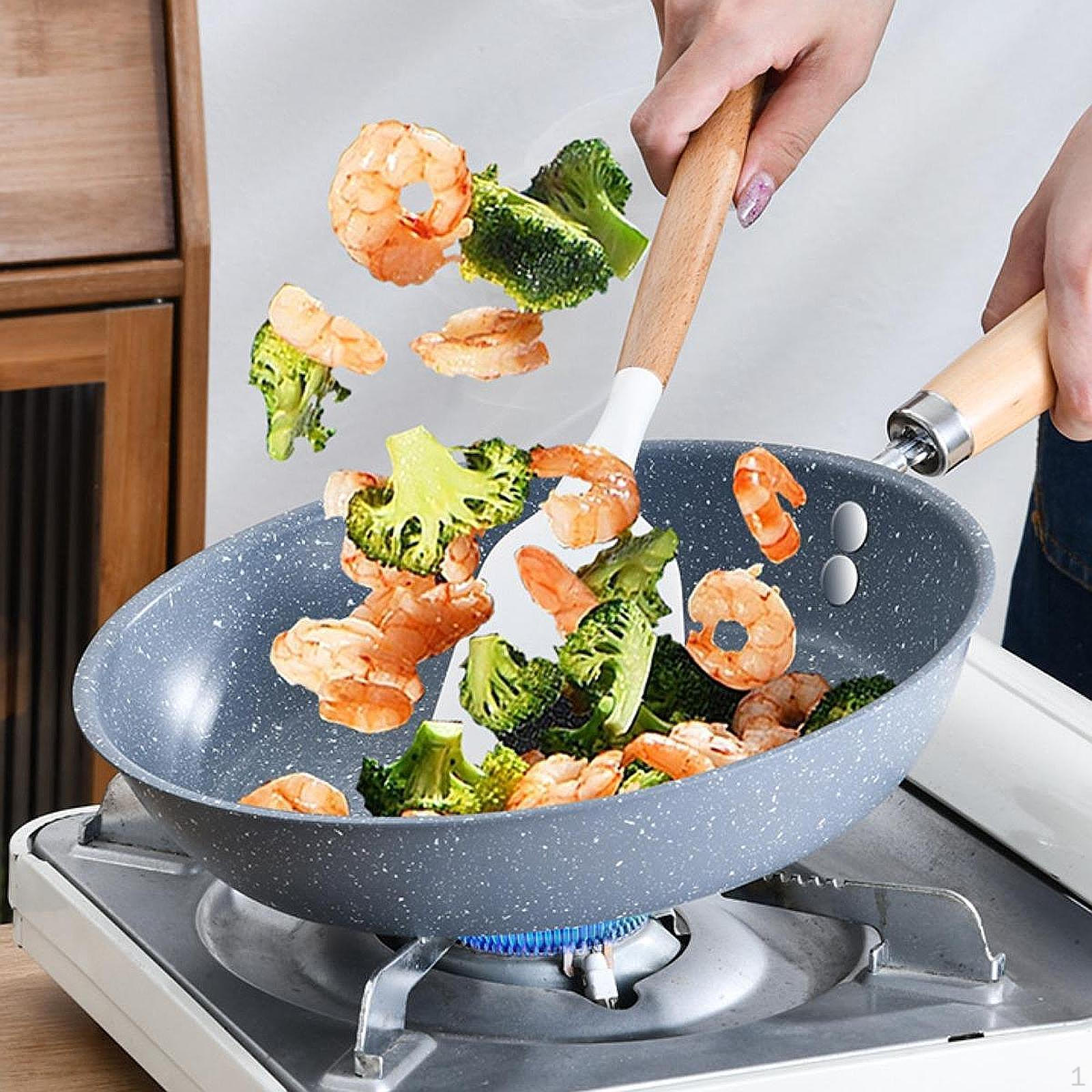 

Сковорода с антипригарным покрытием и деревянной ручкой для электрических индукционных газовых плит