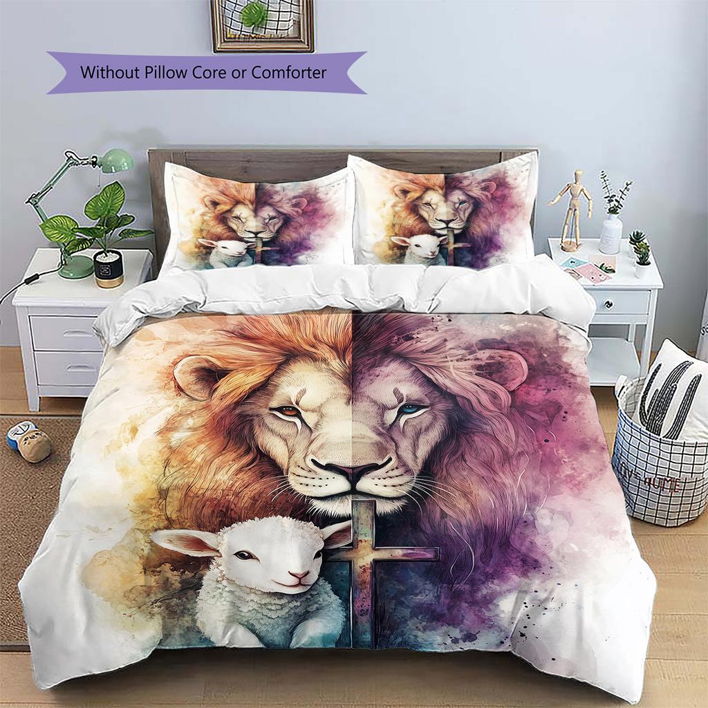 Painted Lion Pattern Bedding Quilt Set  Home Decoration  Gift (1 * duvet cover + 2 * pillowcase  without core)