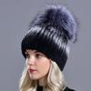 Women Winter Fur Hats Natural Rex Rabbit Fur Pompom Knitted Warm Elastic Fashionable Fluffy Thick Outdoor Genuine Real Fur Hat