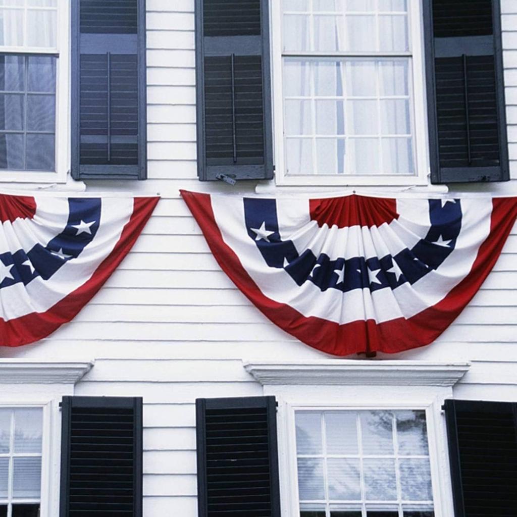 Half-Round Fan Banner Ruffled Patriotic Star Pattern for Porch, Fence