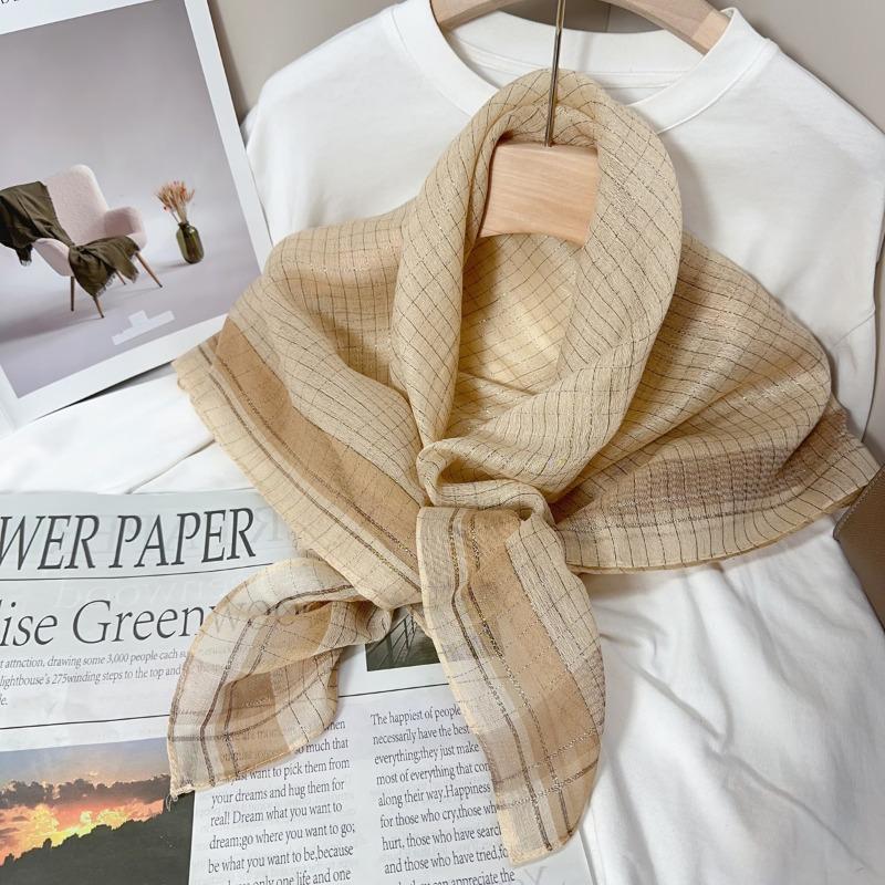 90 square scarf silk scarf women's new fashion color matching versatile neck protection scarf scarf simple gold thread scarf yarn shawl