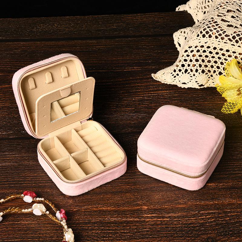 Elegant Velvet Jewelry Box with Mirror for Necklaces, Rings, and Earrings