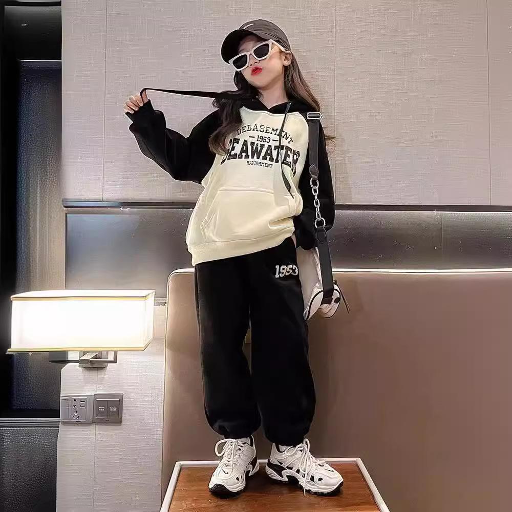 Girls Hooded Sweatshirt Suit 2-12Y Children's Sports Top + Trousers Girls Loose Fashionable Spring and Autumn Clothing