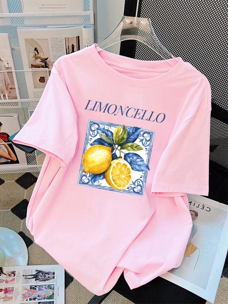 Summer TShirts Unisexs Lemon Cello Creative Fruits Printing Short Sleeve Comfortable Soft ONeck Tops Basic Unisex Clothes