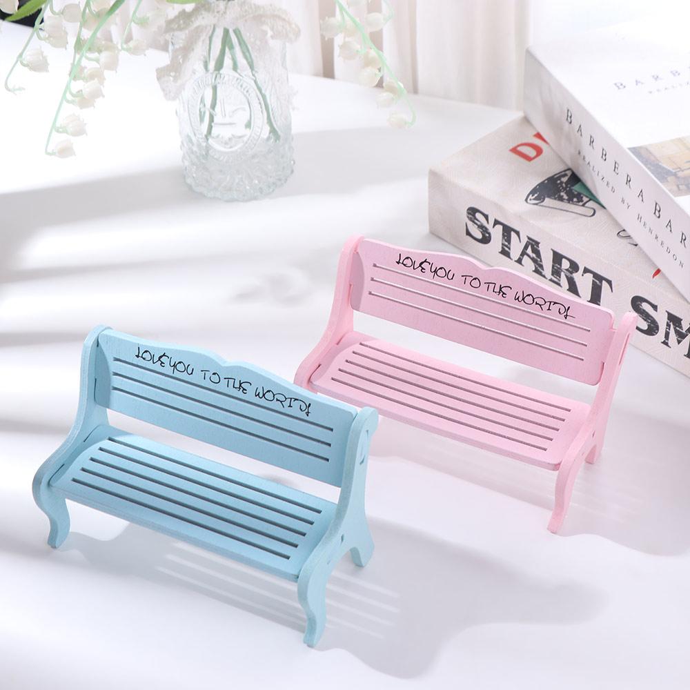2Pcs Wooden Doll Chairs Background Props Mini Stool Garden Ornaments Small Bench  Living Room