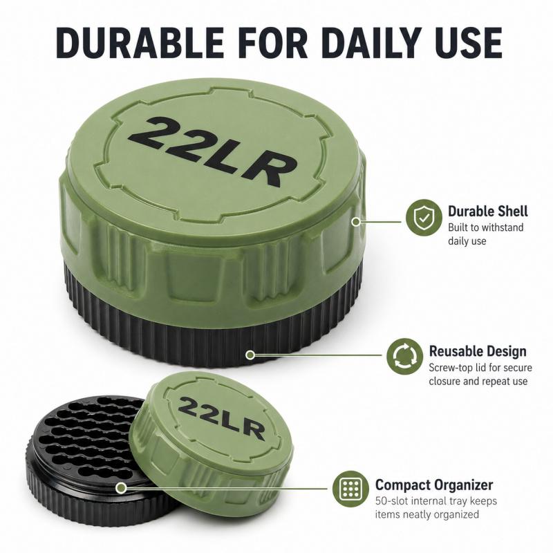 22LR Round Storage Box 50-Round Pocket Case With Screw Lid Durable Mini Organizer For Small Caliber Rounds