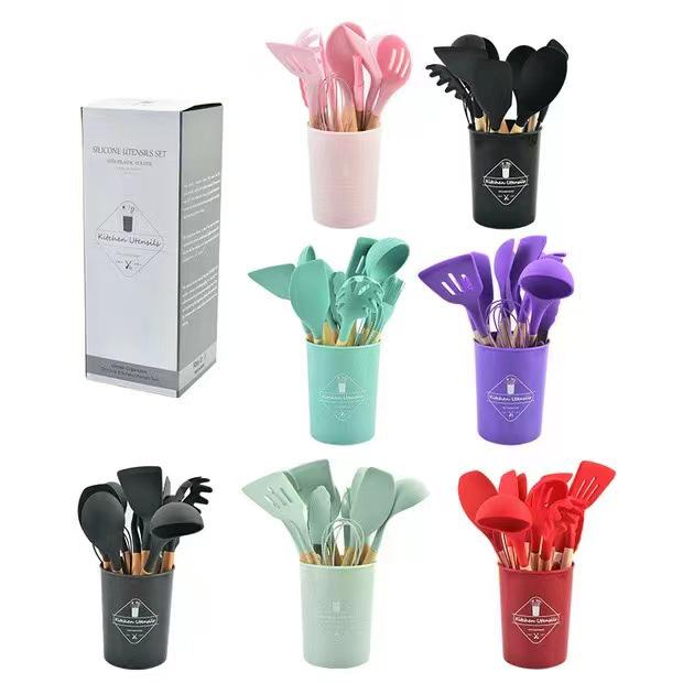 Creative Non-stick Silicone Cookware Set with Wooden Handles