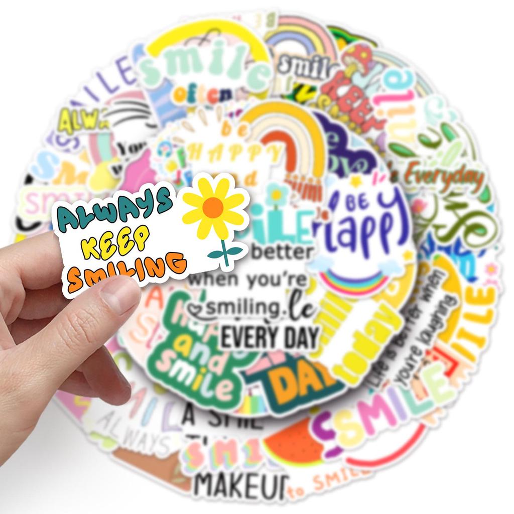 51-Piece Inspirational Smile Stickers: Joyful, Positive, Waterproof English Sentences for Journals