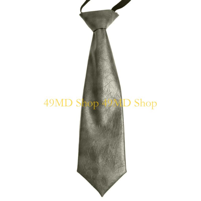 49MD Harajuku Tie Women Men Student Uniform Faux Leather Color Pre Tied Necktie