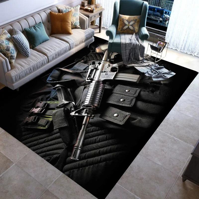 Retro Guns Pistol Ammunition Bullet Cartridge AK M4 Rug Carpet for Living Room Bedroom Decor Non-slip for Sofa Doormat Mat