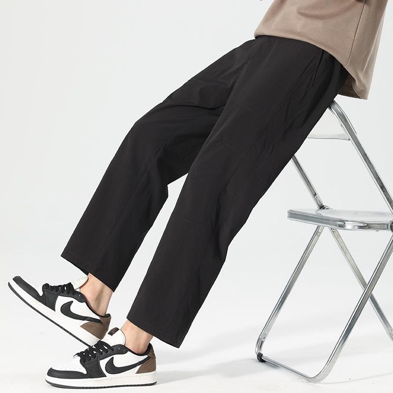 Solid Color Simple and Versatile Loose Straight Nine-point Pants Men's Summer Thin Ice Silk Cool Commuter Casual Pants