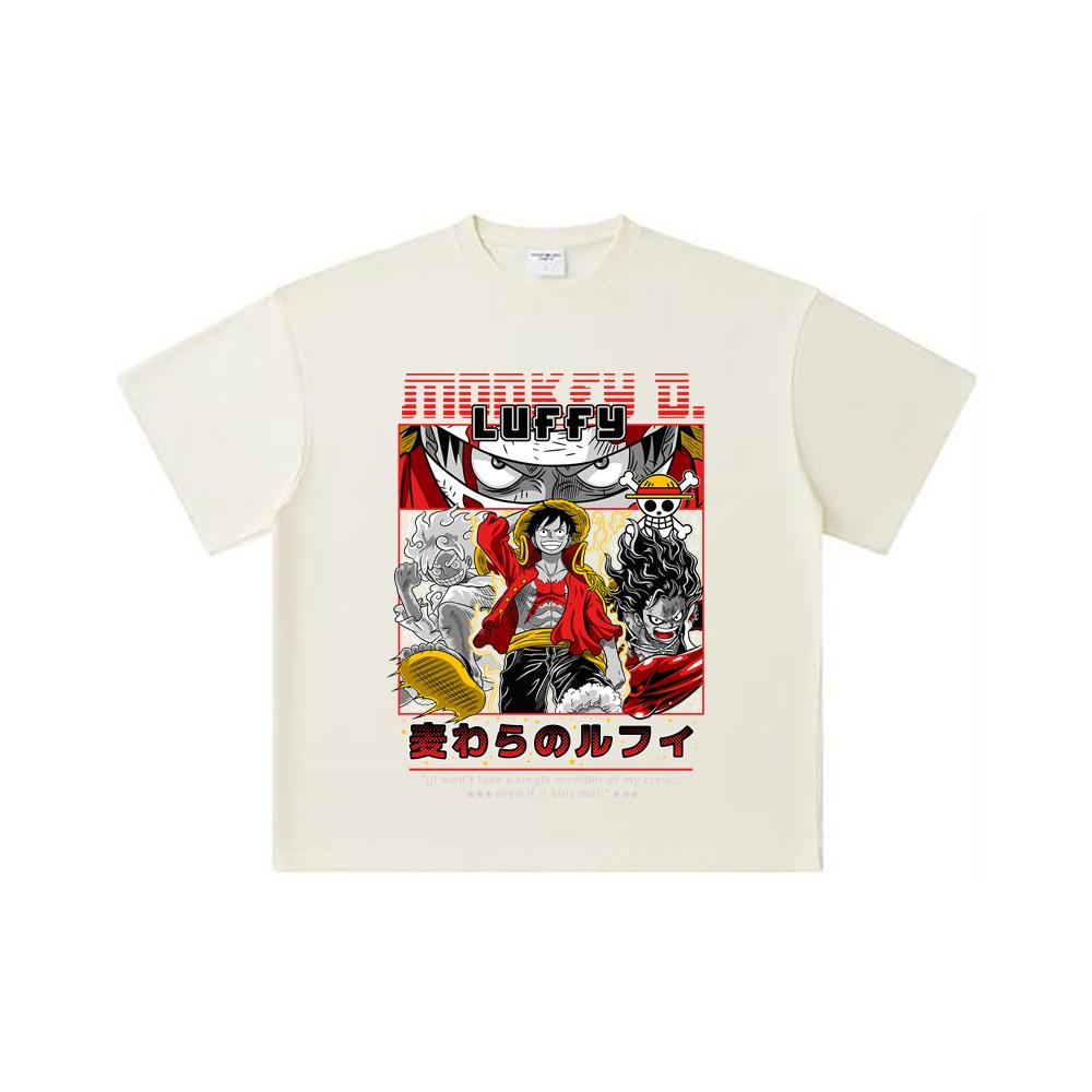 260 GSM Double Yarn 32 Count 100% Cotton One Piece V16 Luffy Print Unisex Heavy Cotton T Shirt