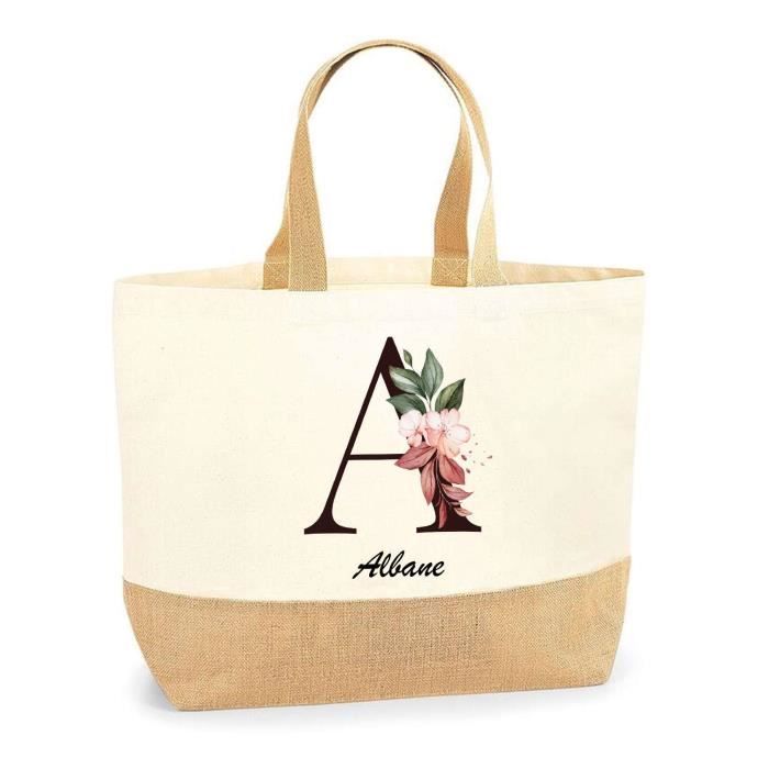 Cabas de Plage - PLANETEE - Albane - Jute naturel - Motif Lettre Fleur - Fabriqué en France