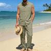 Men's Cotton-Linen Casual Hoodie Vest And Pants Set