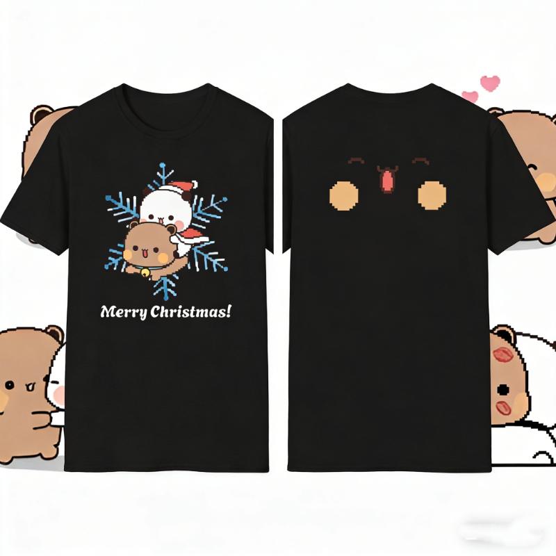 Kawaii Bubu Dudu Unisex High Quality Christmas Funny Lovely Graphic TShirt Holiday Gift for Couples Crewneck Shortsleev Women