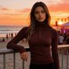 Bottom Tops Zipper Half Placket High Collar Long Sleeve Knitted Tops Solid Color Slim Fit Elastic Base Tops