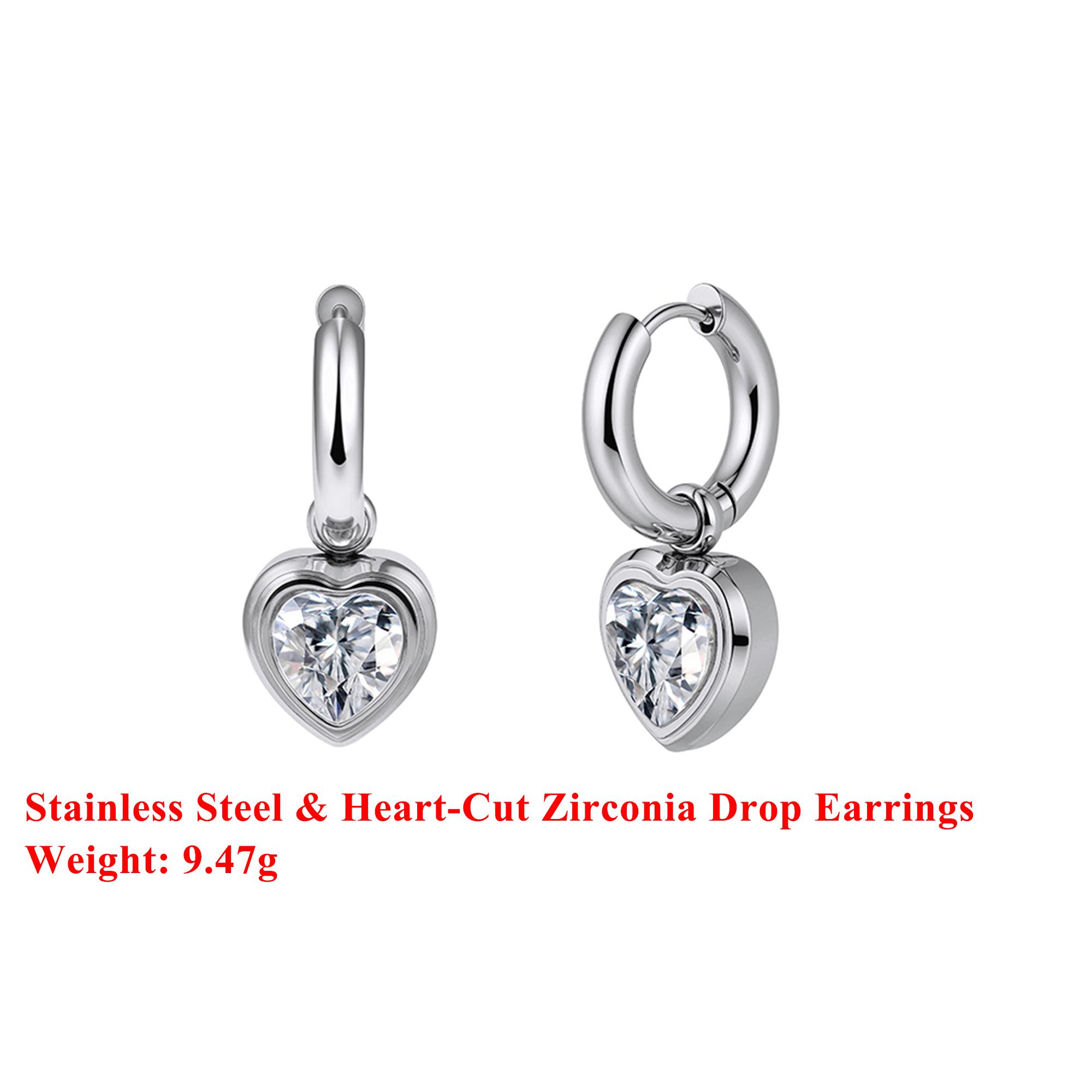 

Effie Queen Stainless Steel 18k Gold Heart-Cut Zirconia Drop Earrings Romantic Jewelry for Women Wedding Party Banquet STKE10 серебряный