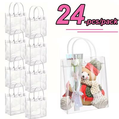 24pcs Transparent Bag with Handles Bags For Christmas Halloween Holiday Gift Birthday Wedding Class Back To School Clear PVC Bag