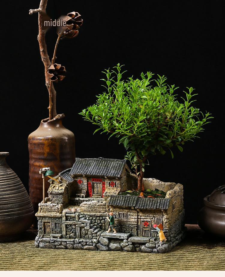 New Zen Bonsai Ornaments for Living Room or Office - Porcelain Micro-Landscape Decor for Bookcase and Desktop.