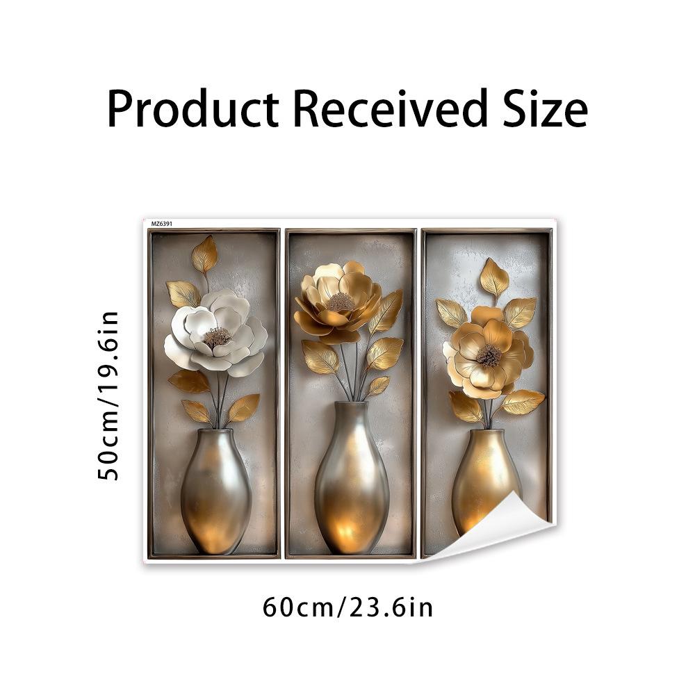 

Realistic Golden Vase Three Panel Wall Sticker for Living Room Dining Room Background Home Decor 50x60cm разноцветный