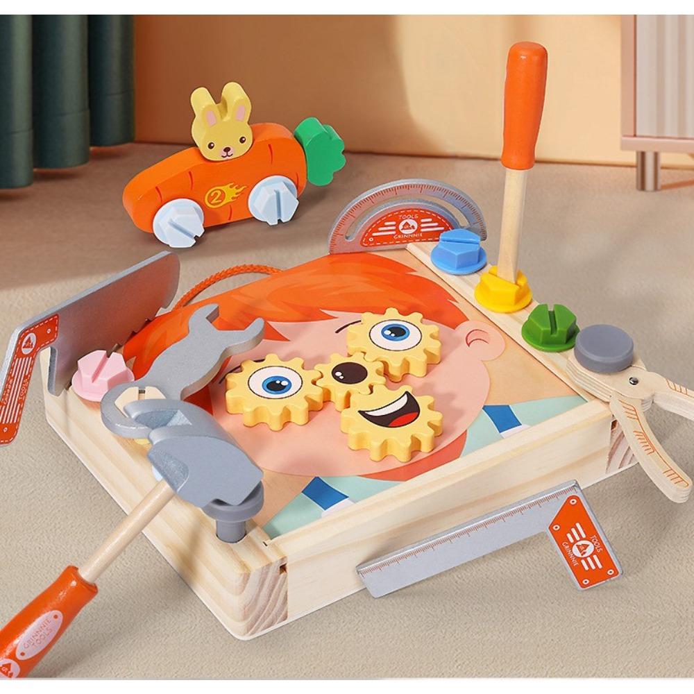 Baby Hand Carry Simulation Maintenance Tool Storage Box Screw Nut Disassembly and Assembly Beating Table Concentration Toy Wooden