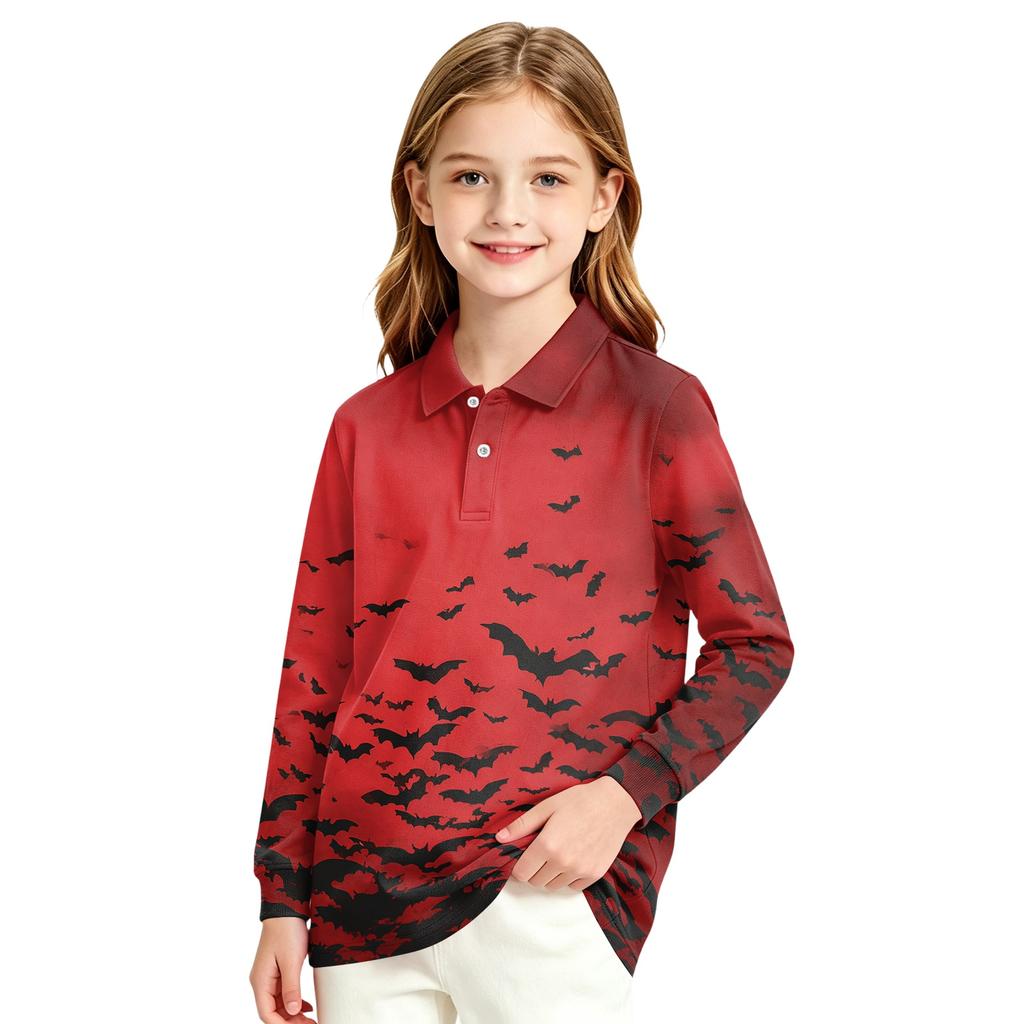 Girls' school uniform top - Halloween printed long-sleeved casual formal dress shirt
