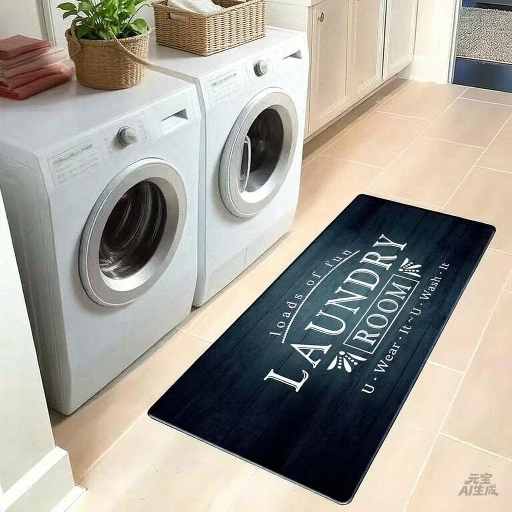English Letter Printed Crystal Velvet Rug For Laundry Room, Kitchen And Bathroom - Easy To Clean, Suitable For Home Decor