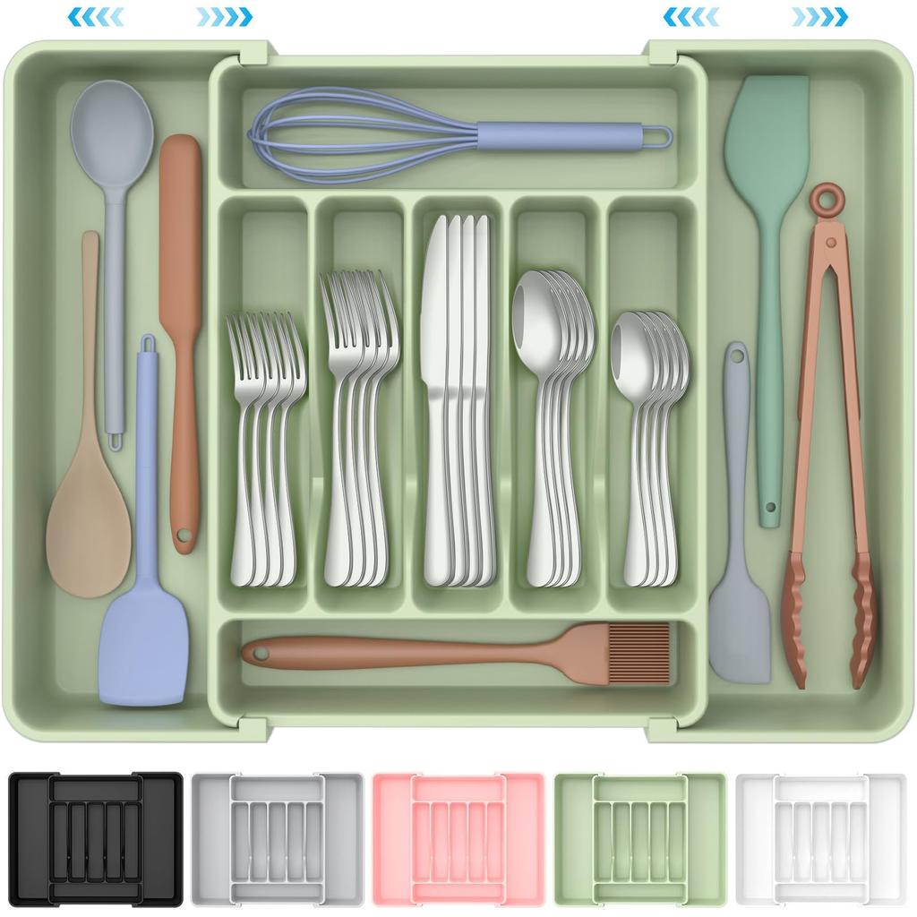 ukeetap Extra Large Expandable Silverware Organizer, BPA-Free Food-Safe Cutlery Flatware Organizer, Kitchen Utensil Drawer Organizer, Adjustable