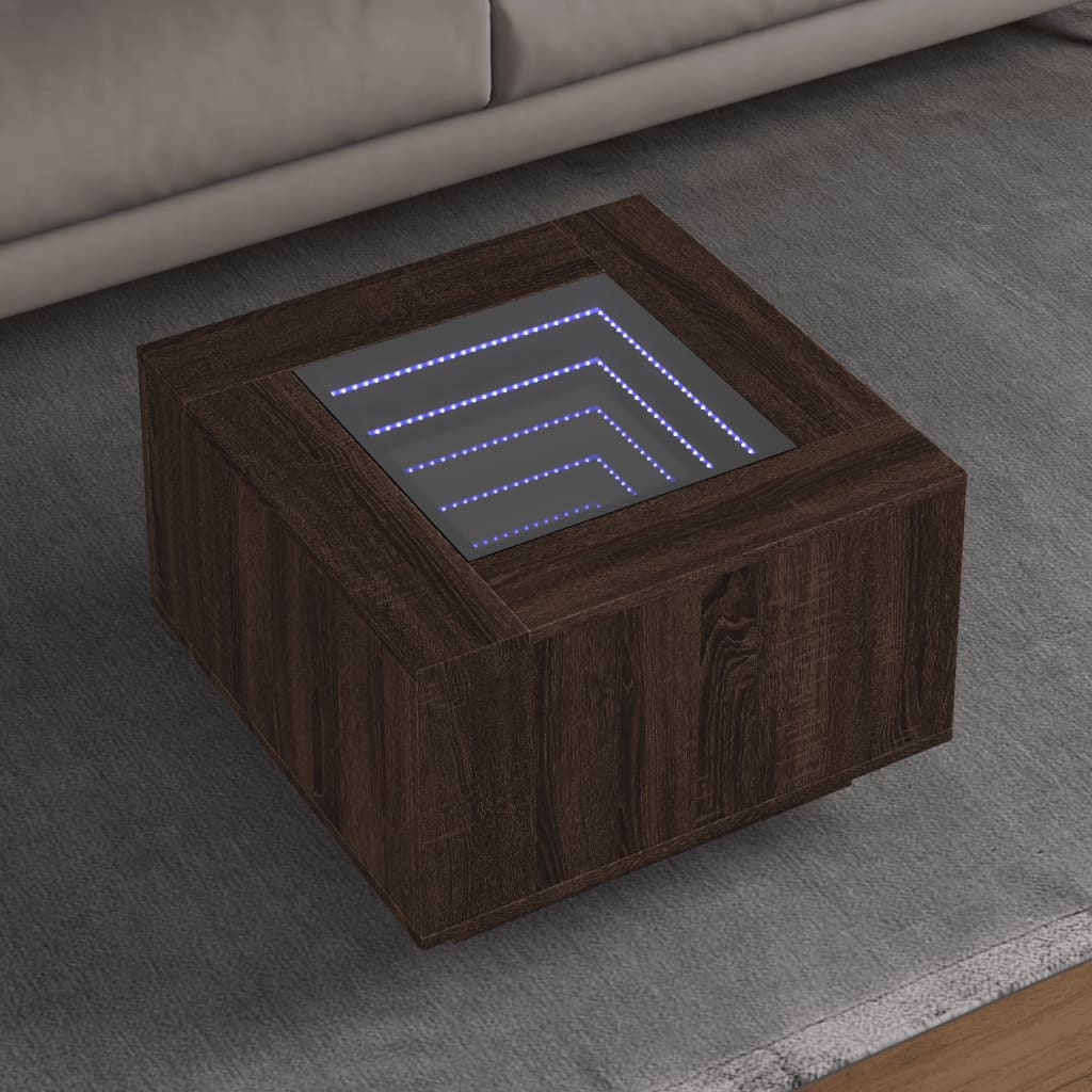 LED Coffee Table Brown Oak Effect 60 x 60 x 40 cm Wood Based Material