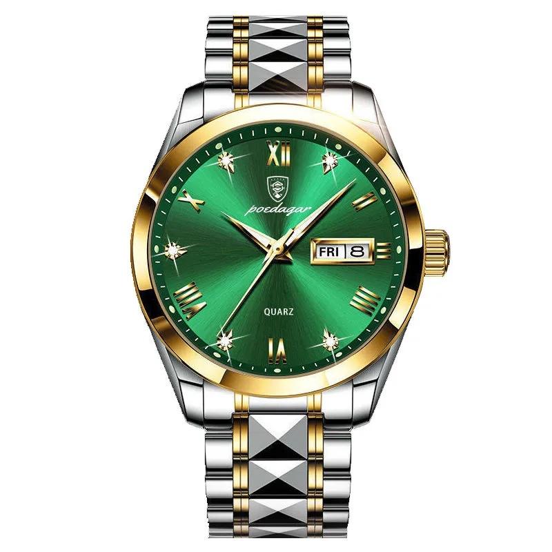 POEDAGAR Top-Marke Luxus Mode Grüne Zifferblatt Uhr Herren Wasserdicht Leuchtend Wochentag Datum Uhr Sportuhren Quarz Armbanduhr