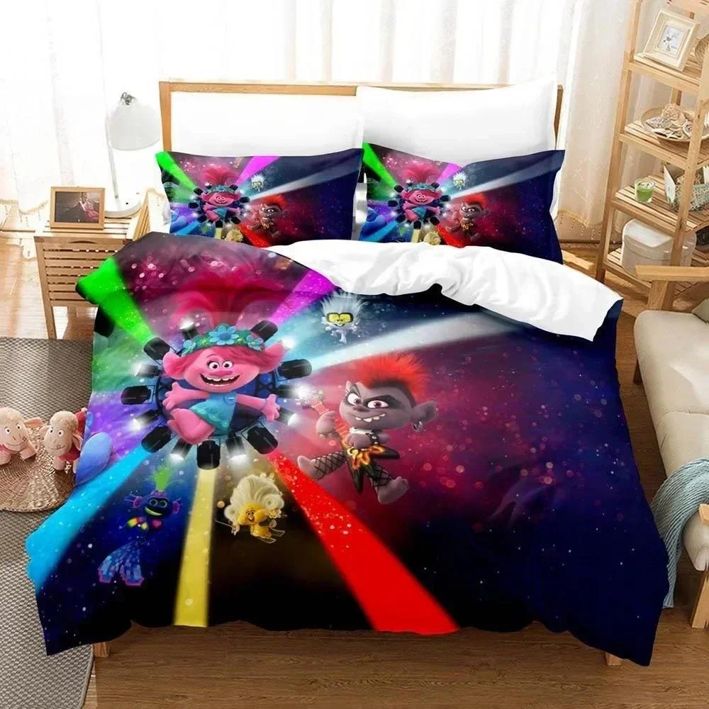 3D Print Cartoons Bed Sheet Set Trolls Bedding Set Printed With Pillowcase Bed Duvet Cover Soft Queen King Size Bedclothes Home