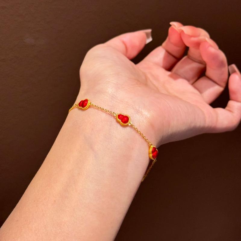 Silk Red Gourd Drip Glaze Necklace Ring Earrings Bracelet Temperament Versatile Lucky Red Jewelry Set