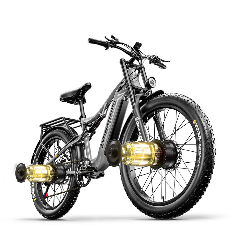 Shengmilo S600 E-Mountainbike für Erwachsene, 2000 W, für Herren, mit zwei Motoren, 48 V, 17,5 Ah, 840 Wh Akku, 26 Zoll breite Reifen, Herren-Elektrofahrrad