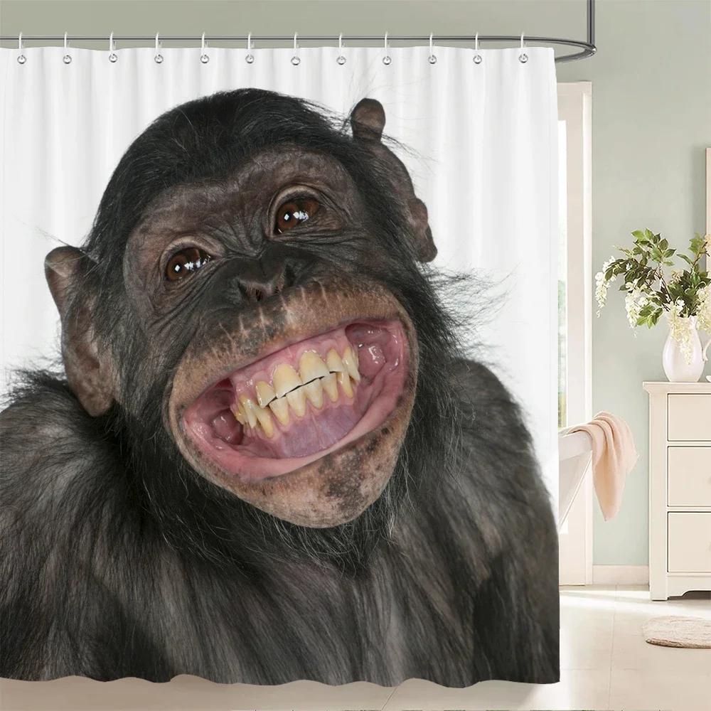 Funny Shower Curtain 3d Bath Curtains Monkey Orangutan Animal Printing Waterproof Polyester for Bathroom Decor Large 180x200cm