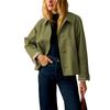 Women's Cropped Trench Coat Classic Collar Oversize Casual Jackets With Checkered