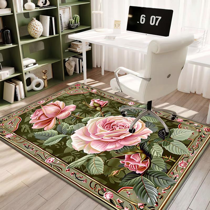 Elegant Pink Roses Garden Art Carpet Is Suitable For Living Room And Bedroom Doormats Office Balcony Decorative Carpet A5