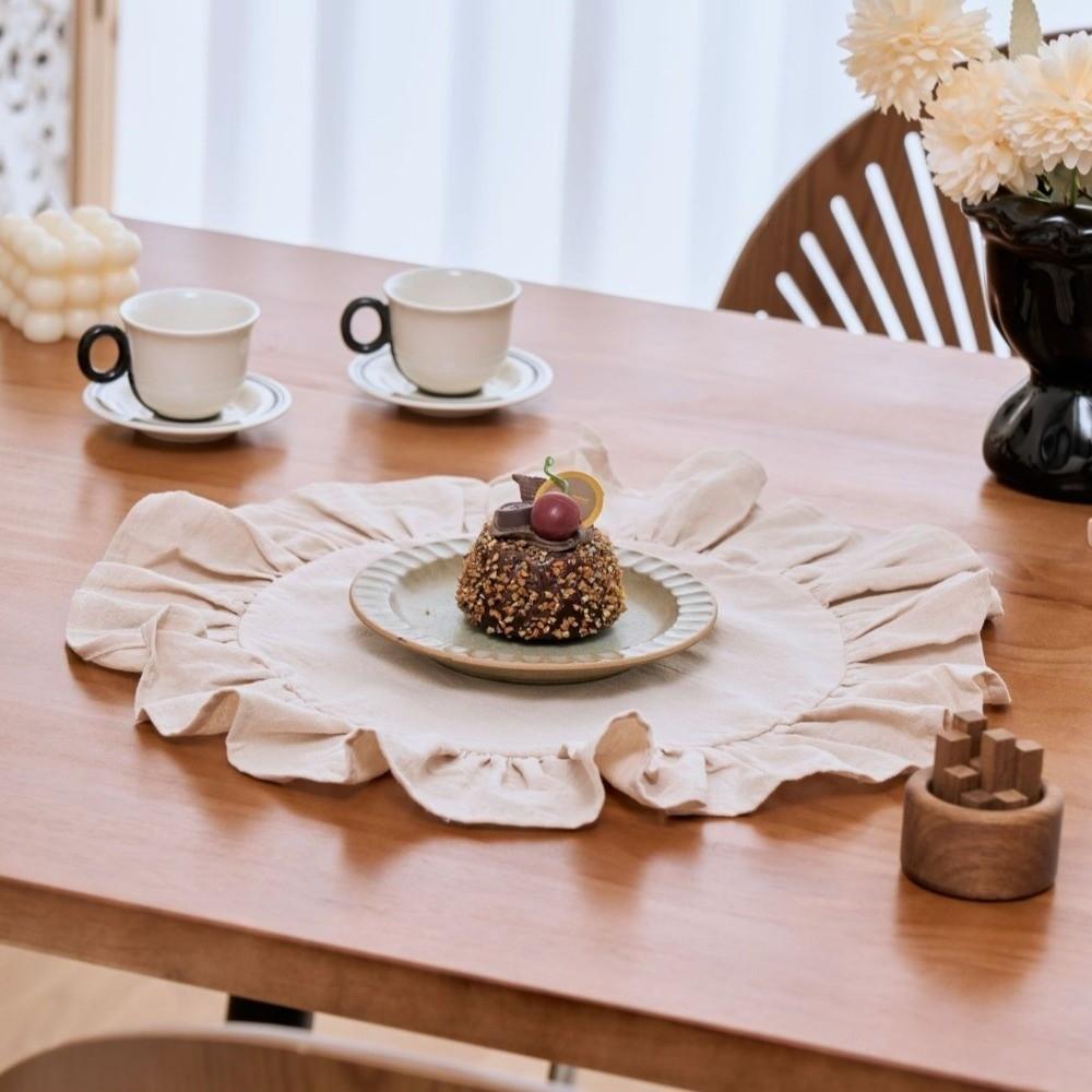 Solid Color Ruffled Placemat Cotton Table Napkin Cloth Practical Round Napkin  Dining Table