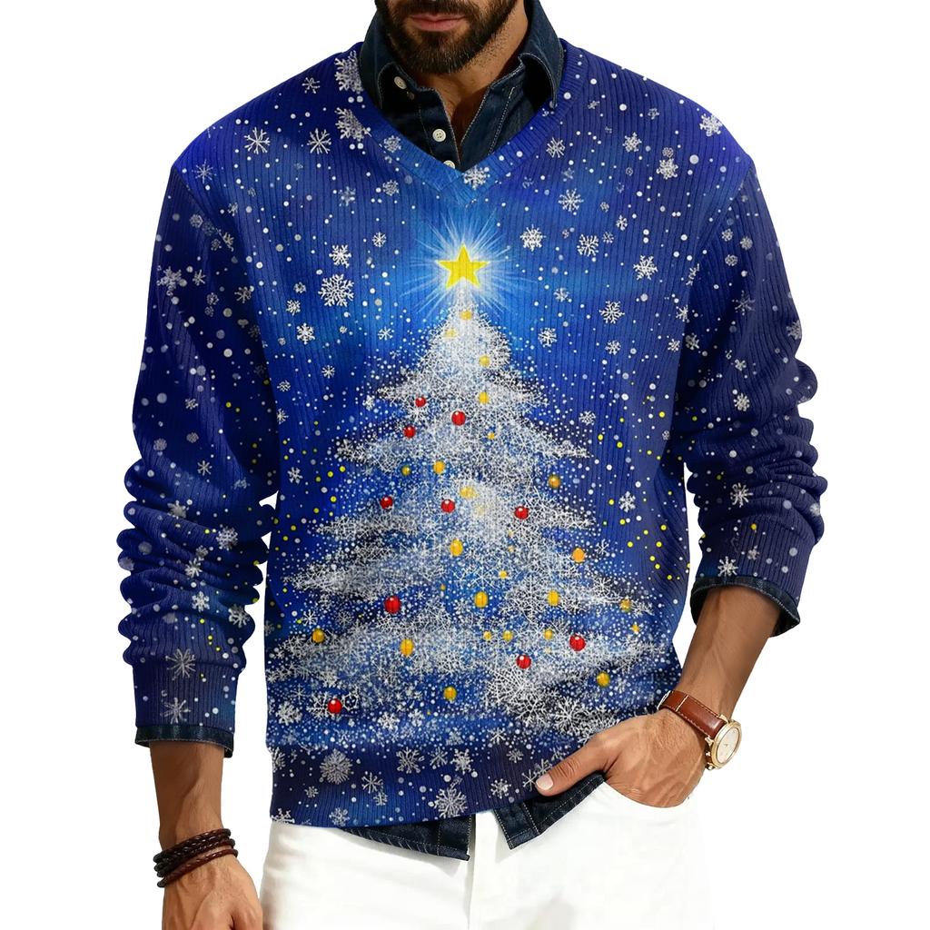 Herren V-Ausschnitt Langarm Rippstrick Pullover