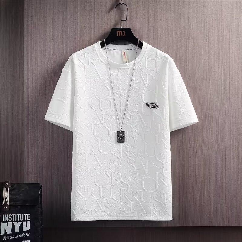 Men's Casual Two-Piece Jacquard Letter T-Shirt & Wide-Leg Shorts Set