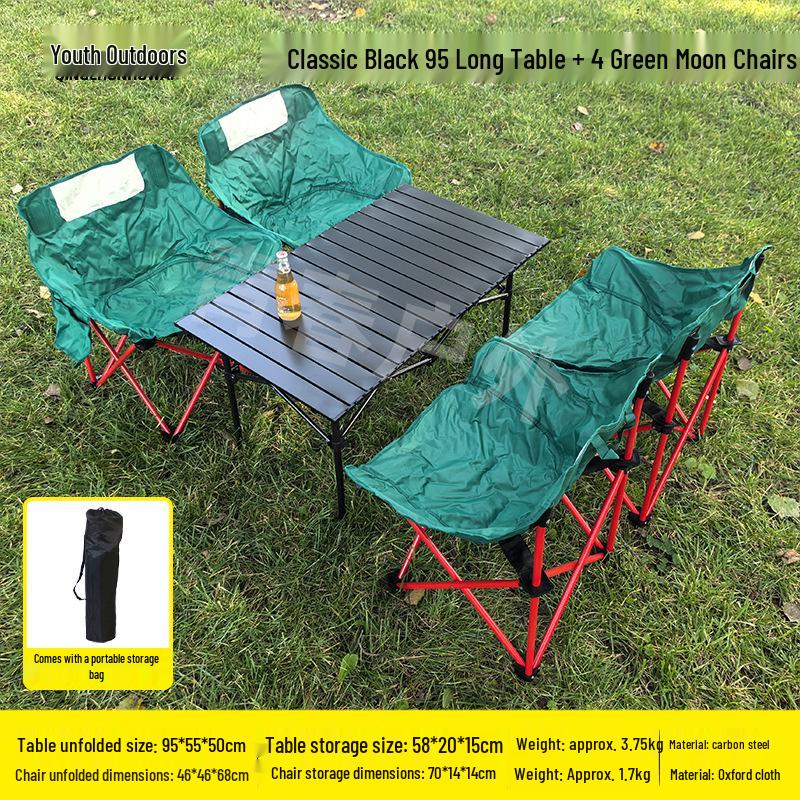 Portable Carbon Steel Folding Table & Chair Set for Camping, Dining, Coffee Shops, and Snack Stalls