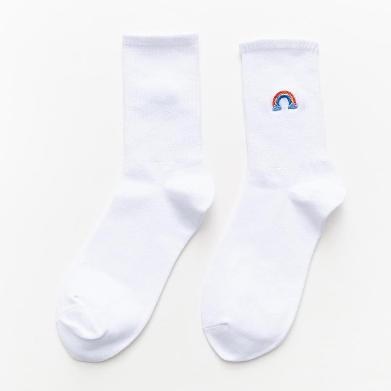 Popular Embroidery Cute Sun Cloud Moon Pattern Candy Color Socks Custom Women Girls Slouch Socks