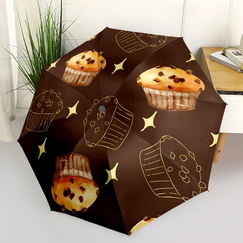 

1pc Cupcake Pattern Umbrella Portable Folding Umbrella Durable Iron Frame, Suitable for All Seasons Home Travel Outdoor yy260319047