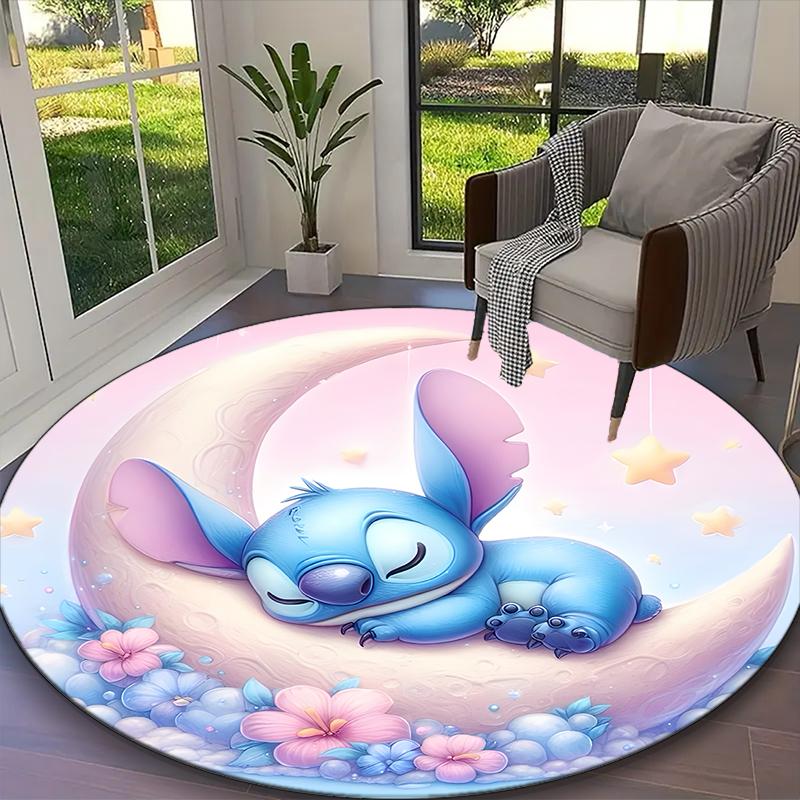 1pc Stitch Moonlight Crescent Floral Rug, Digital Printed Home Chair Sofa Mat, Durable Office Round Carpet, Beautiful Festival Decorations