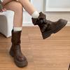 Spot Thick-soled Maillard Medium Tube High-heeled Short Boots for Women's Autumn and Winter New Retro British Style Thin and Heightened Martin Boots