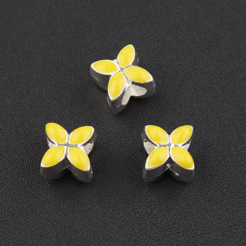 10Pcs/Lot 9.5×9.5mm Alloy Drop Oil Beads Colorful Four Petal Flower Large Hole Loose Beads For Diy Bracelet Necklace Jewelry