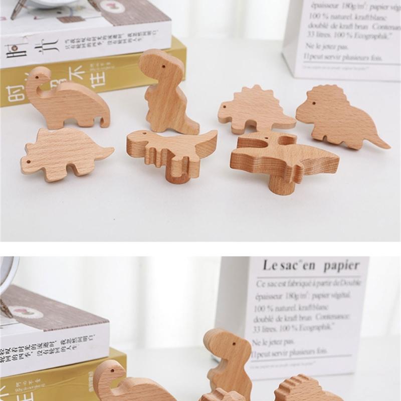 Natural Wood Cabinet Knob Lovely Dinosaur Drawer Pulls Decorative Furniture Handles for Children Room Wardrobe Knob