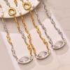 Stainless Steel Geometric Pendant Necklace With Zircon Stone Freshwater Pearl Texture Chain Women