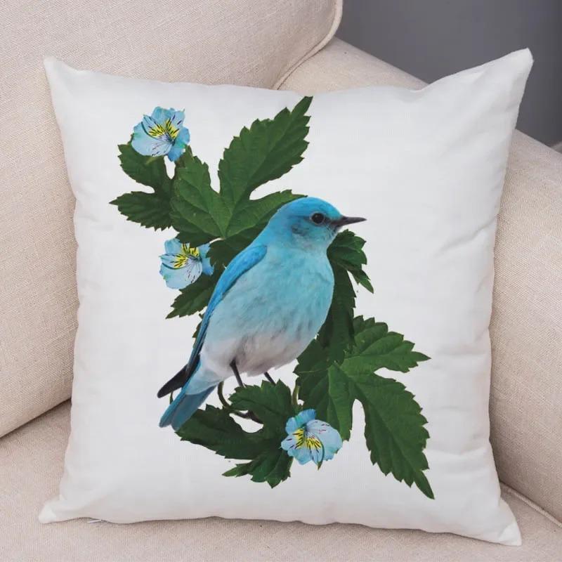 

Watercolor Floral Sparrow Decorative Pillowcase Office Living Room Car Ornaments Home Pillowcase 50x50cm