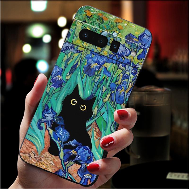 Van Gogh Sunflowers Cat Phone Case For Google Pixel 10 Pro 9 Pro XL 9A 8 7 6 Pro Pixel 8A 7A 6A Pixel 8 7 6 5